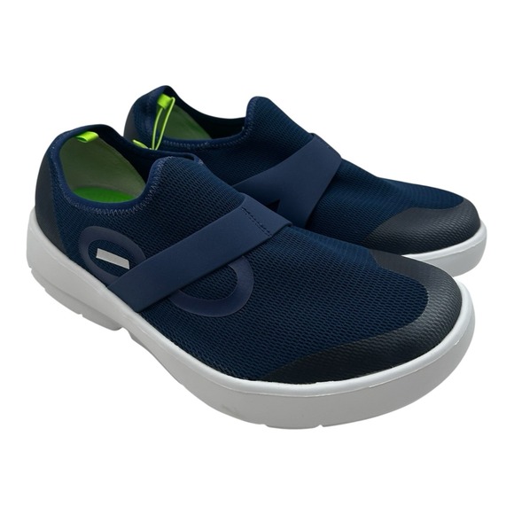 OOFOS OOMG Low Mesh Recovery Shoes Mens Sz 11 White/Navy Blue Slip On 7012022-14 - Picture 1 of 10
